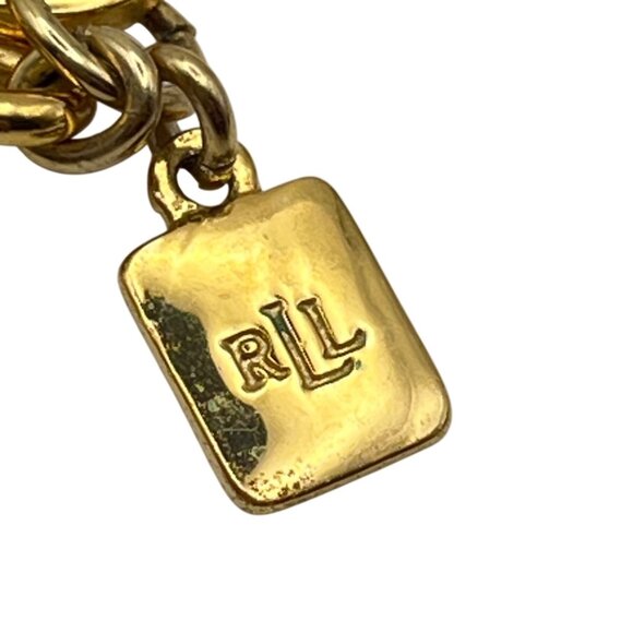 Ralph Lauren Gold Brown Tortoiseshell Link Chain Necklace Signed 32" Vintage - Picture 6 of 7